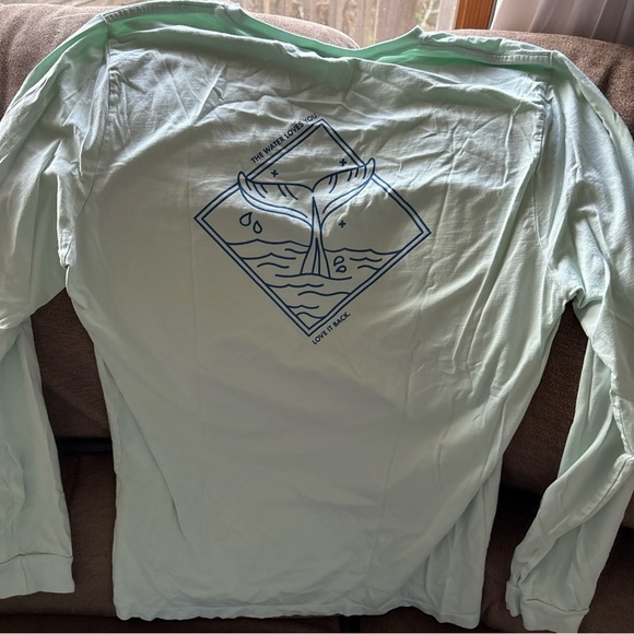 Marine Layer Unisex Line In The Sand Whale Long Sleeve Tshirt Medium Mint Green - Picture 3 of 4